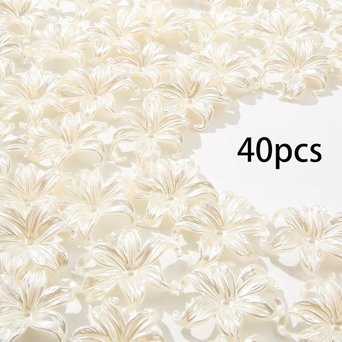 40pcs Flower Shape Beads White Pearl Flower Beads Color Lily Beads - Image 2