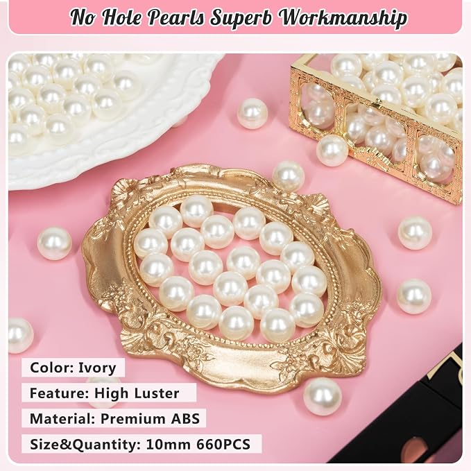 660PCS 10mm Pearls for Crafting, Ivory No Hole Beads for Centerpieces Vases - Image 3