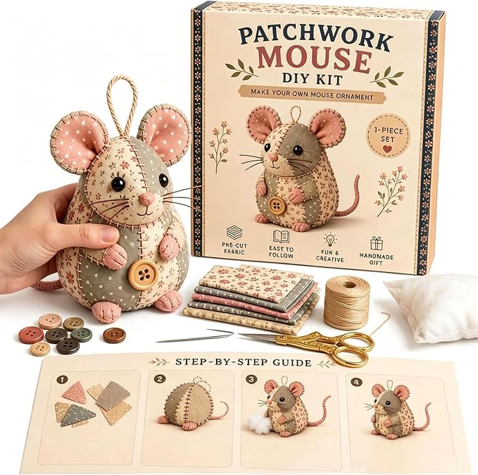 Patchwork Mouse DIY Kit, Handmade Sewing Craft Kit - Image 5