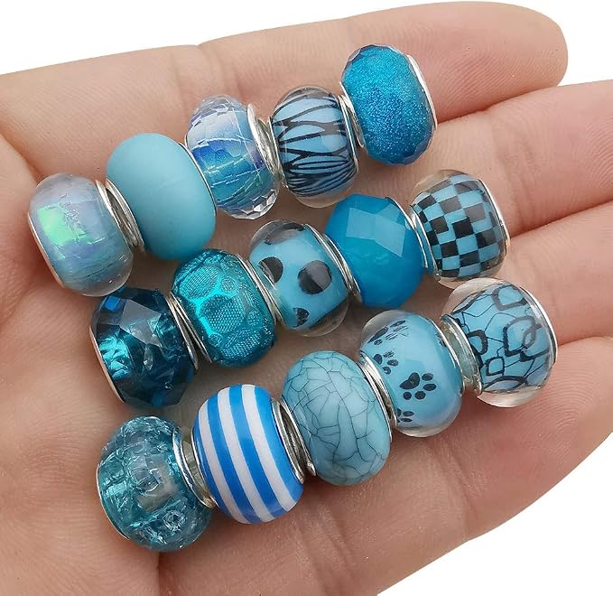 50pcs Assorted Blue Resin Imitation Glass European Large Hole Beads Rhinestone - Image 5