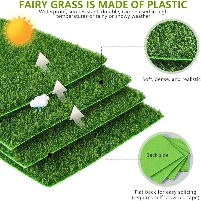 KISEER 12 Pack Fairy Garden Grass 6 x 6 Inches Miniature Artificial Craft Grass - Image 3