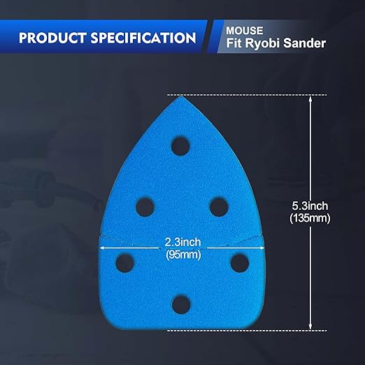 SpeTool Mouse Shape Sandpaper for Ryobi Detail Sander, 60PCS Ceramic Aluminum Oxide Sanding Discs Assortment 80 120 180 240 320 400 Grit - 6 Hole Hook and Loop Palm Sander Sanding Pads