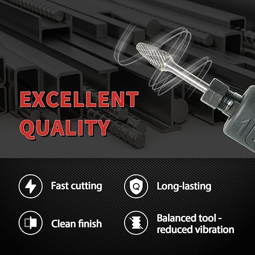 S&F STEAD & FAST Carbide Burr with ¼” Shank ½” Cutter Dia 1” Length, Professional Grade Tungsten File, Die Grinder Bit for Electric or Air Die Grinder, Tree Round Nose, Grinding Burr bit for Metals