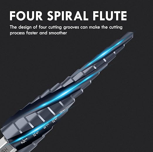Four Sprial Flute M35 Cobalt Step Drill Bit, 1/8"-1/2" Ultra TiAIN Coated Unibit Step Bit, 1/4" Hex Shank Drill Bit for Metal, Stainless Steel, Aluminum, Copper, Wood, PVC
