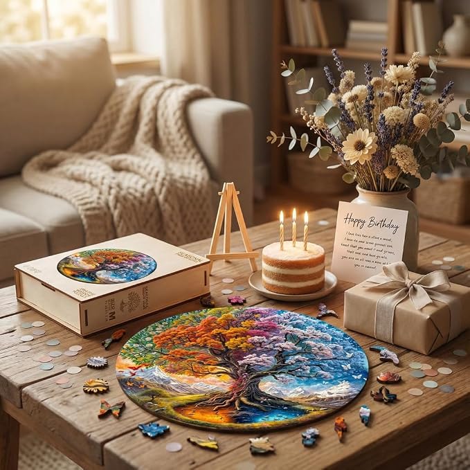 300 Pieces Wooden Puzzles Adults, Seasonal Tree of Life Wooden Puzzles - Image 9