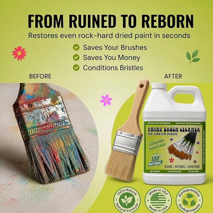 Green Piece® Paint Brush Cleaner & Restorer – 100% Natural, Non-Toxic Formula – - Image 2