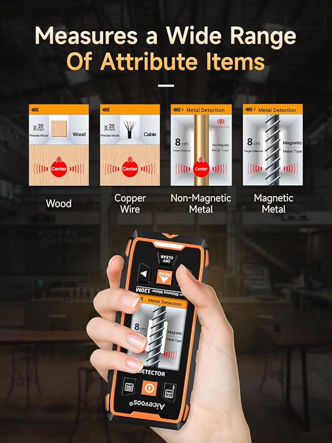 Stud Finder Wall Scanner - Stud Finder Tool HD LCD Display and w/Intelligent Microprocessor Chip, Stud Detector and Laser Measure for the Center and Edge of Wood AC Wire Metal Studs Joist Pipe