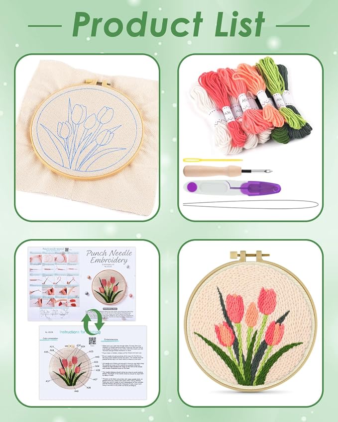 ERKOON Punch Needle Kit Beginners Adults, DIY Easy Flower Embroidery Set - Image 2