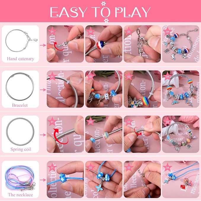 AIPRIDY Charm Bracelet Making Kit, Unicorn Mermaid Crafts Gifts Set Can - Image 4