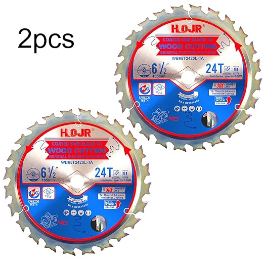 2-Pack 6-1/2" 24-Tooth Arbor 5/8" Woodworking Circular Saw Blade,Framing/General Purpose,Special Anti-Thermal Adhesion Coating on Cutting Edge-TA,High Finish, Long Life,6-1/2" 24T 5/8"