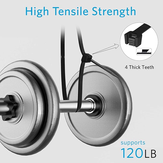 Zip Ties Heavy Duty 8 inch with 120 Pounds Tensile Strength, Black Heavy Duty Cable Ties, 500 Pack, by Karoka