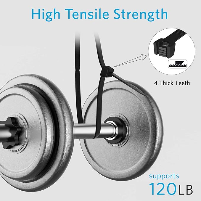 Zip Ties 8 inch Heavy Duty Zip Ties with 120 Pounds Tensile Strength, Black Cable Ties, 100 Pieces,by Karoka