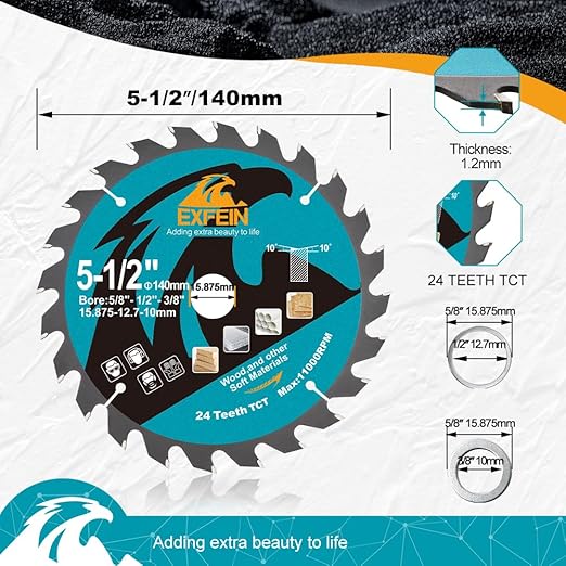 5-1/2 Inch Miter/Table Saw Blades 2pcs, 24T+48T ATB TCT Fine Finish Wood Cutting Circular Saw Blade with 5/8 Inch Arbor