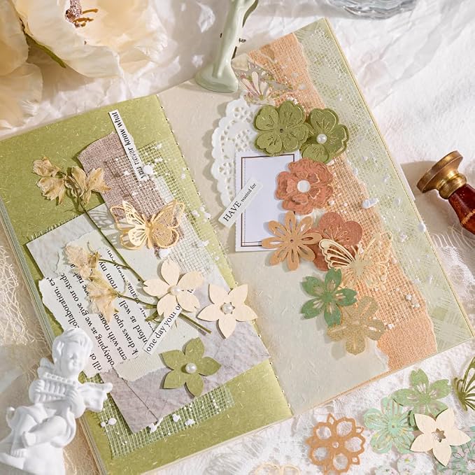 300pcs Scrapbook Paper Cutouts Lace Flowers Butterfly - Image 4