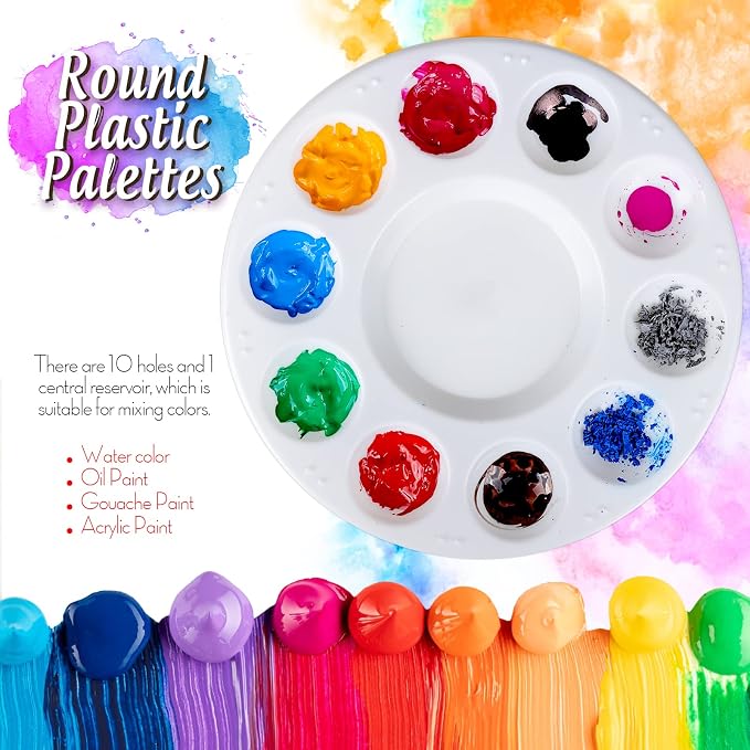 FANDAMEI White Round Paint Tray Palettes, Paint Palette Tray, Plastic Paint - Image 3