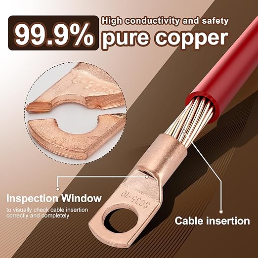 Thickened Copper Lugs，Electric Wire Lugs，AWG2 4 6 8 10 12Gauge，80Pcs Heavy Duty Battery Cable Lugs Ends Ring Terminal Connectors，80Pcs 3:1 Heat Shrink Tubing Assortment Kit Set（160pcs）