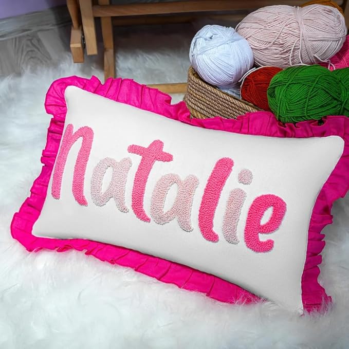 mia'spillow lab Monogrammed Custom Name Punch Needle Pillow, Personalized Pillow - Image 3
