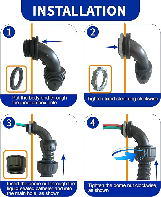 (1/2" Conduit Parts 30 Pack) Yariwiz 1/2 Black Special Extra Flexible Plastic Liquid Tight Conduit Connector Kit, Include 10 Conduit Couplings, 10 Conduit 90 Degree Elbows, 10 Conduit Strap