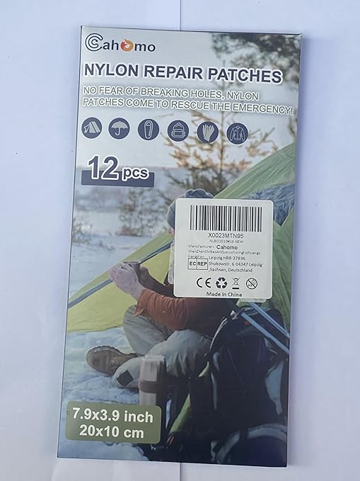 7.9x3.9 inch 12 PCS Nylon Repair Patch Nylon Repair Tape Self Adhesive Fabric Tapes Outdoor Camping Gear Fabric kit for Tent, Umbrella, Down Jackets, Sleeping Bag, Knapsack（Khaki）