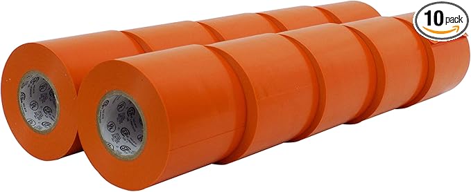 WOD ETC766 Professional Grade General Purpose Orange Electrical Tape UL/CSA Listed core. Vinyl Rubber Adhesive Electrical Tape: 3 inch X 66 ft - Use at No More Than 600V & 176F (Pack of 10)