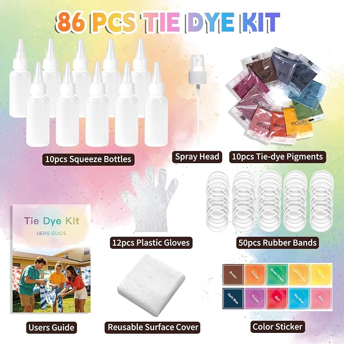 Tie Dye Kit, 10 Colors Tie Dye Set, One-Step Fabric Dye Supplies - Image 2