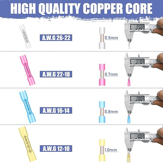 380PCS Vesmikit Heat Shrink Butt Connectors-Marine Grade Waterproof Electrical Wire Connectors Kit-Tinned Copper Insulated Crimp Terminals Butt Splice for Wiring,Automotive,Boat,Trailer Truck,Stereo