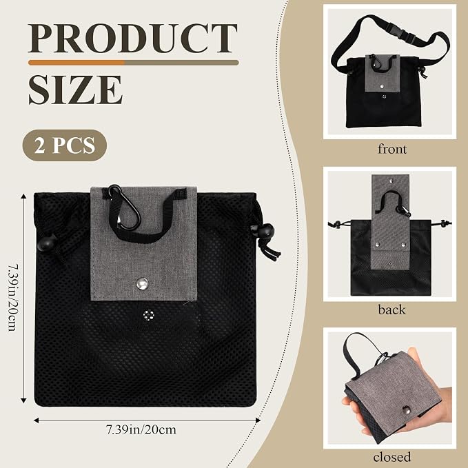 Collapsible Rock Collection Bag Foraging Pouch, Adjustable Waistband Mesh Bag - Image 2