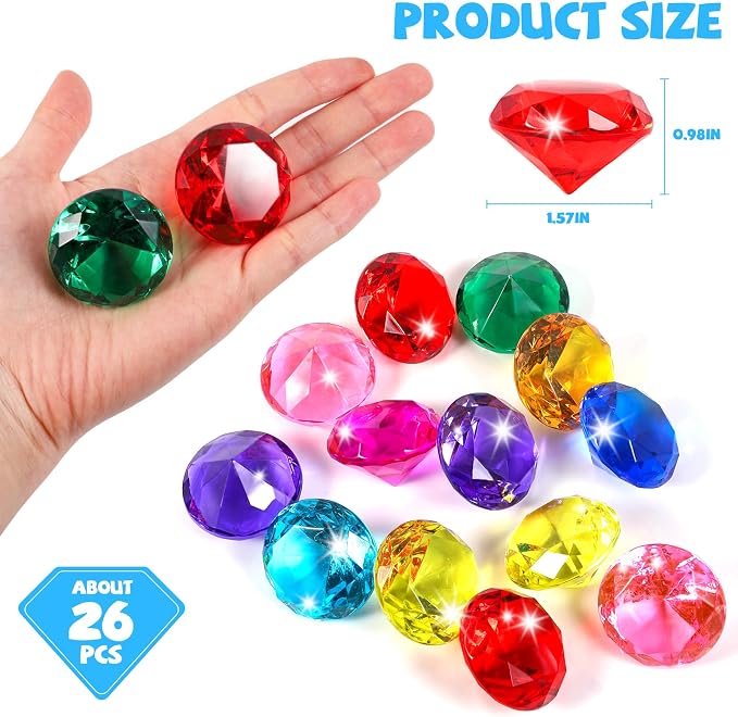 Niceup 26pcs Large Diving Gems Fake Plastic Gemstones Diamond Toys - Image 3