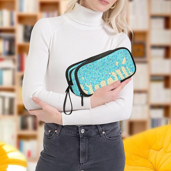 Teal Blue Ice Cream Print Pencil Case Box Boys Girls Large Pencil Pouch Zipper - Image 8
