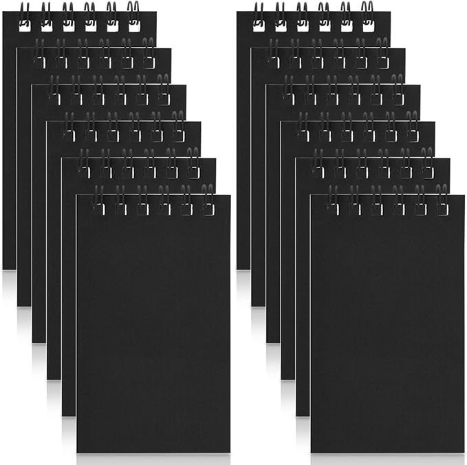 12 Pack Mini Pocket Notebooks Black Mini Spiral Notebooks by Adecortalk