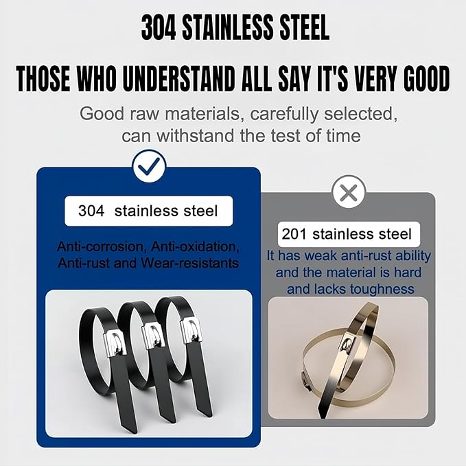Black Metal Zip Ties, 11.8inch 50pcs 304 Stainless Steel Zip Ties, Uv Resistant Chain Link Fence Ties for Machinery, Exhaust Wrap, Farm, Pipe, Roof, Cable, and Outdoor Fences