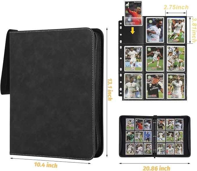 GERMUN 3 Ring 9 Pocket Zipper Card Binder, 720 Double Sided Standard PU Trading - Image 2