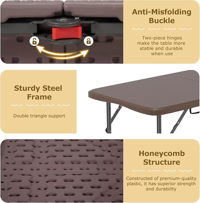 FDW 4FT Folding Table Half Portable Foldable Table Picnic Table - Image 6