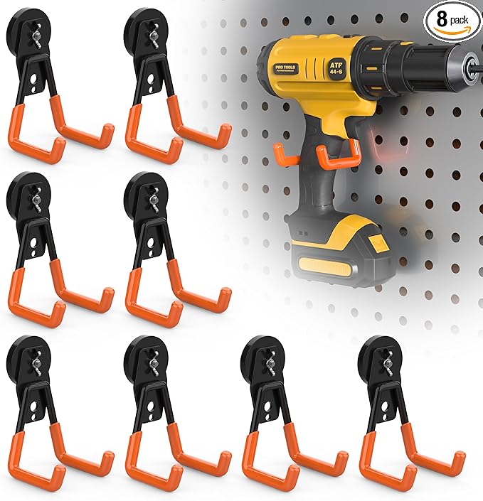 8 Pack Large Heavy Duty Magnetic Hook Extra Strong Magnetic Garage Hooks Big NdFeB Industrial Magnet Hooks Magnetic Utility Storage Holder Organization with Anti-Slip Coating for Hanging Garden Tool