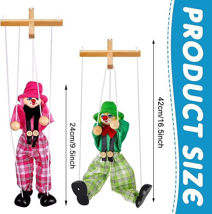 Meooeck 6 Pack Wooden Marionette Puppets Pull String Puppets, Include 6 Colors - Image 2