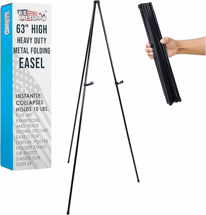 U.S. Art Supply 63" High Heavy Duty Metal Folding Display Easel by USArtSupply