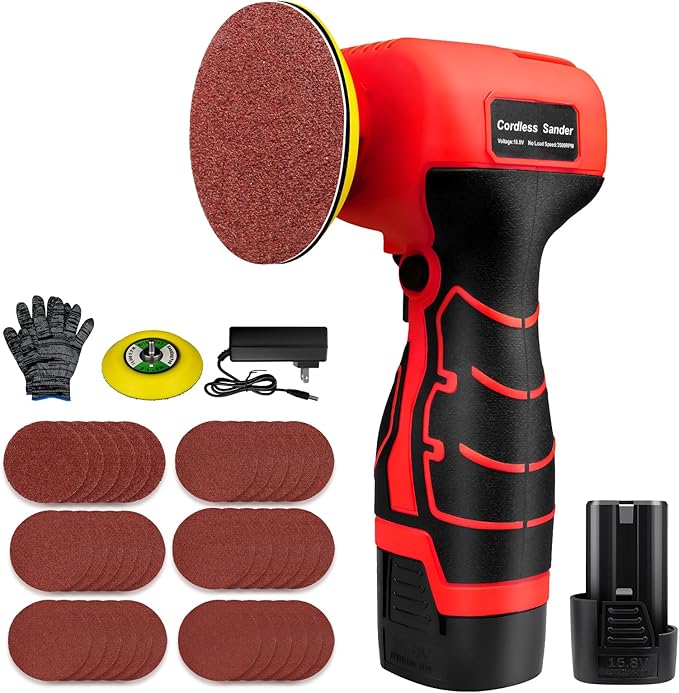 16.8V Cordless Electric Sander with 36PCS Sandpapers, 3500 RPM, 3.0Ah Battery, Lightweight & Compact Design for Wood, Metal, Paint Removal, and DIY Projects
