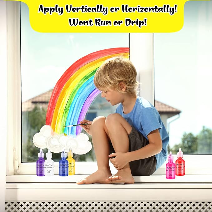 Bearals Stained Glass Paint, 12 Colors Glass Paint Set, Non-Toxic Window Glass - Image 5