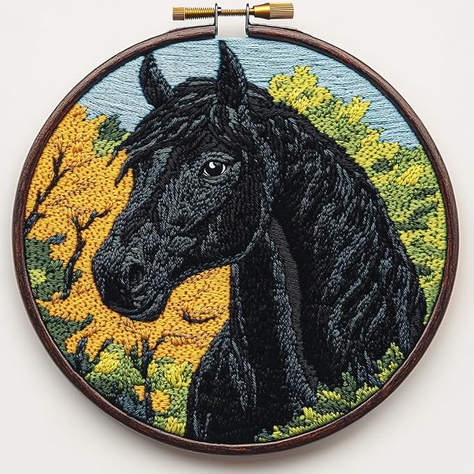 DIY Punch Needle Kits Cartoon Black Horse and Tree by Unknown