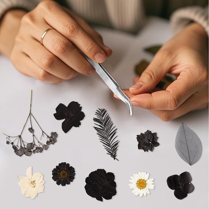 78 Pcs Black and White Dried Pressed Flowers - Image 7