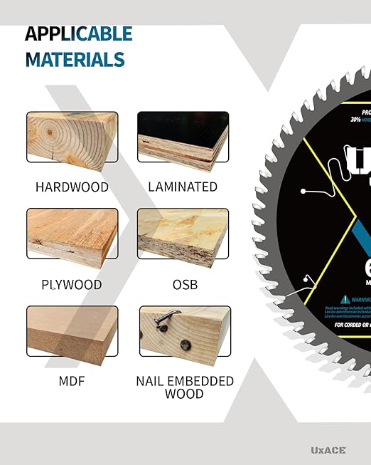 6-1/2-Inch 60-Tooth Circular Saw Blade with 5/8-Inch Arbor, Ultra Finish Wood Cutting, Carbide Tip, Thin Kerf, for Plywood, MDF, OSB, Laminated, 2 Pack