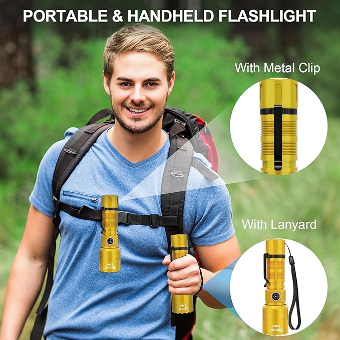 Flashlights High Lumens Rechargeable, Super Bright Long Range Small Powerful Flashlight, 6 Modes LED Tactical Pocket Waterproof Flash Light for Home Emergency (2, Yellow Gold)