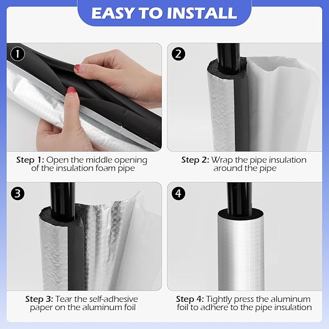 10 Pack Self-Adhesive Pipe Insulation Sleeve, Pre-Slit Foam Tube with Aluminum Foil Cover for Winter, Spigot, Sprinkler, Water Heater Pipes, Scratch-Proof and Non-Corrosive (Silver, 1.3 Ft x1Inch)
