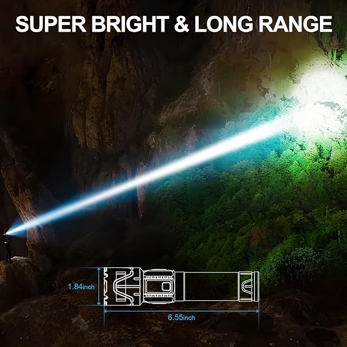Rechargeable Flashlights High Lumens - Super Bright LED Tactical Flash Light, Powerful Waterproof Handheld USB C Flashlight for Camping,Emergencies,Home,5 Modes,Zoomable (2, Blue)