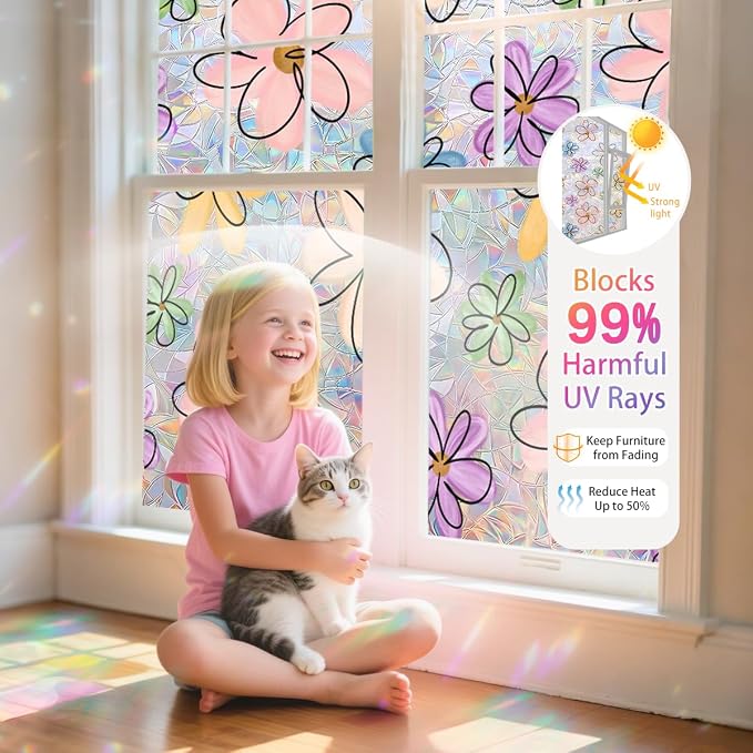 Daisy Flower Stained Glass Window Film Static Cling - Image 4