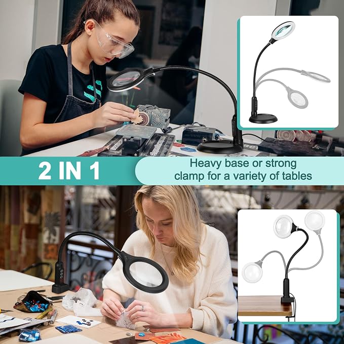 10X Magnifying Glass with Light and Clamp, 5 Color Modes Stepless Dimmable - Image 4