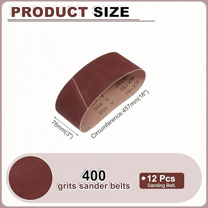 HARFINGTON 3 x 18 Inch Sanding Belts, 12 Pcs 400 Grits Aluminum Oxide Abrasive Belt Sander File Belt for Woodworking, Metal Polishing, Knife Sharpener