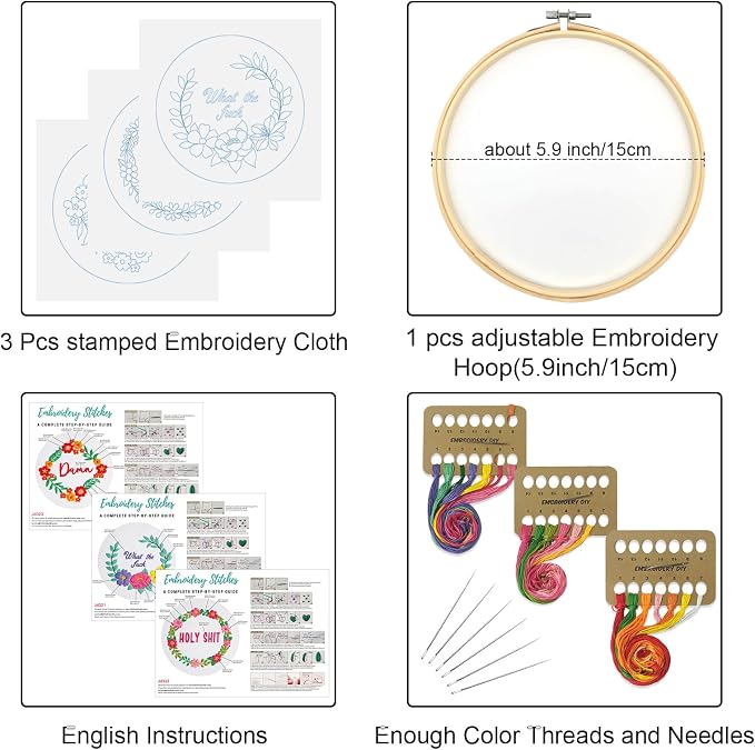 Louise Maelys 3 Pack Flower Embroidery Kit - Image 2