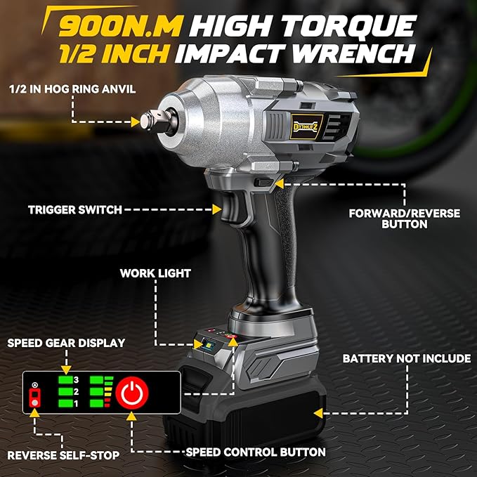 Cordless Impact Wrench 1/2" Compatible with DeWalt 20v Battery, 750 Ft-lbs High Torque Impact Driver with 6Pcs Sockets & Storage Case, Brushless Electric Impact Gun with 4-Speed & LED Light(Bare Tool)
