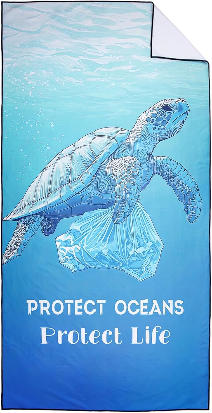 Protect Sea Animals Beach Towel Oversized 36" x 72", Thin Lightweight Sand Free Quick Dry Microfiber Towel for Swimming Pool Cruise Camping Travel